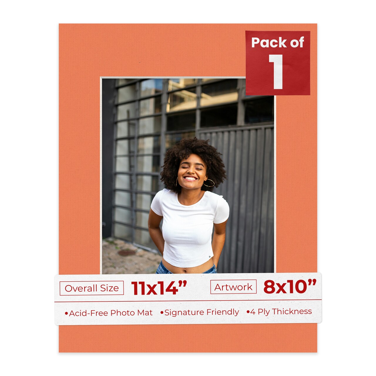 Carnelian Orange Mat Board for 11x14 Frames - Fits 8x10 Photos